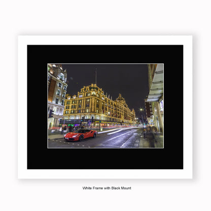 London - Harrods Kensington - Red Ferrari - Mounted & Framed Art Print