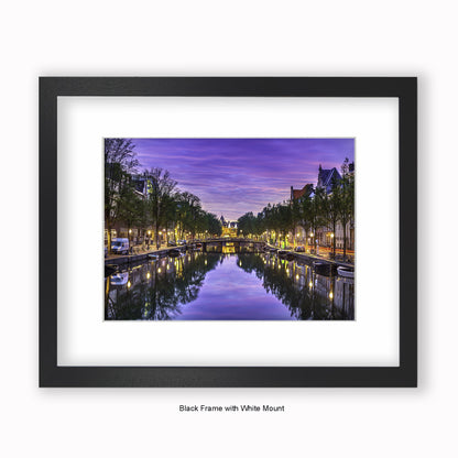 Amsterdam - Evening Canal View - Mounted & Framed Art Print