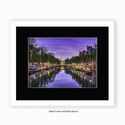 Amsterdam - Evening Canal View - Mounted & Framed Art Print