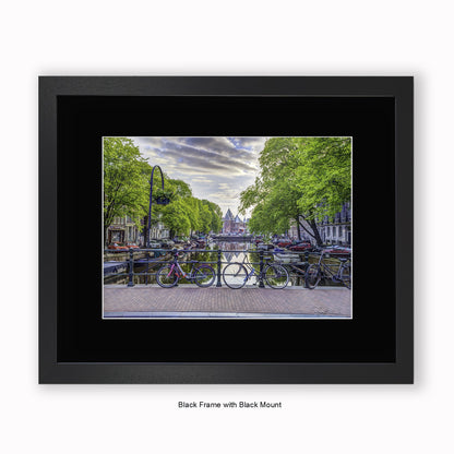 Amsterdam - Canal View Daytime - Green Trees - Mounted & Framed Art Print