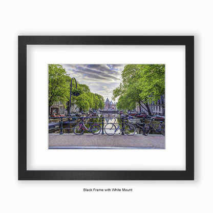 Amsterdam - Canal View Daytime - Green Trees - Mounted & Framed Art Print