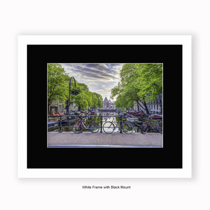 Amsterdam - Canal View Daytime - Green Trees - Mounted & Framed Art Print