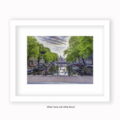 Amsterdam - Canal View Daytime - Green Trees - Mounted & Framed Art Print