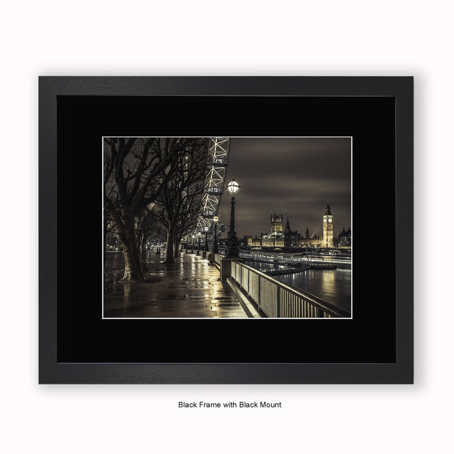 London - Big Ben & London Eye - River Thames - Mounted & Framed Art Print