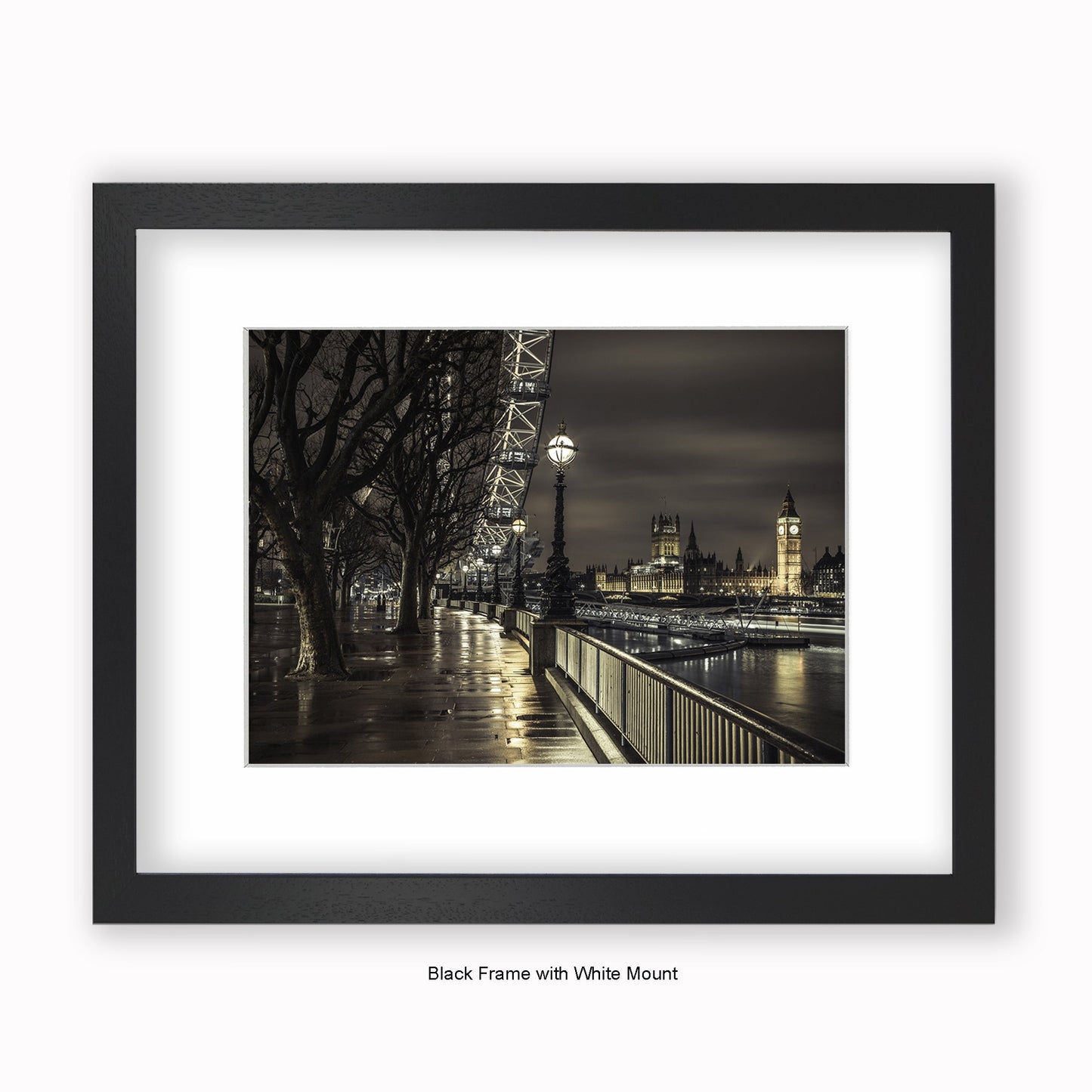 London - Big Ben & London Eye - River Thames - Mounted & Framed Art Print