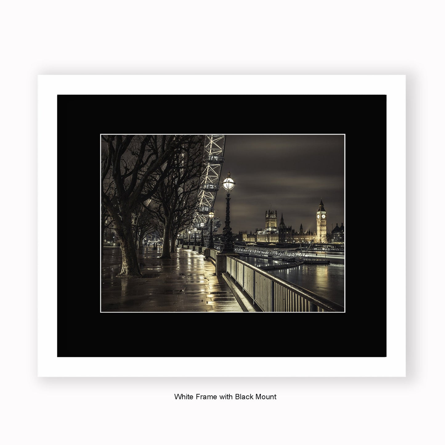 London - Big Ben & London Eye - River Thames - Mounted & Framed Art Print