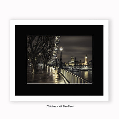 London - Big Ben & London Eye - River Thames - Mounted & Framed Art Print