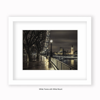 London - Big Ben & London Eye - River Thames - Mounted & Framed Art Print