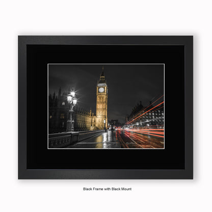 London - Big Ben & Red Car Trails - Mounted & Framed Art Print