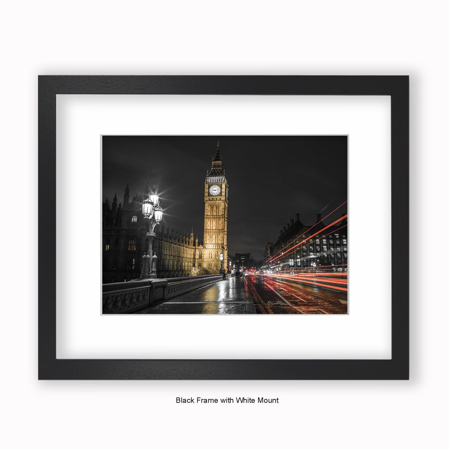 London - Big Ben & Red Car Trails - Mounted & Framed Art Print