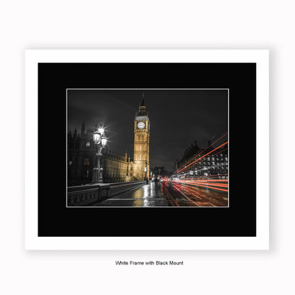 London - Big Ben & Red Car Trails - Mounted & Framed Art Print