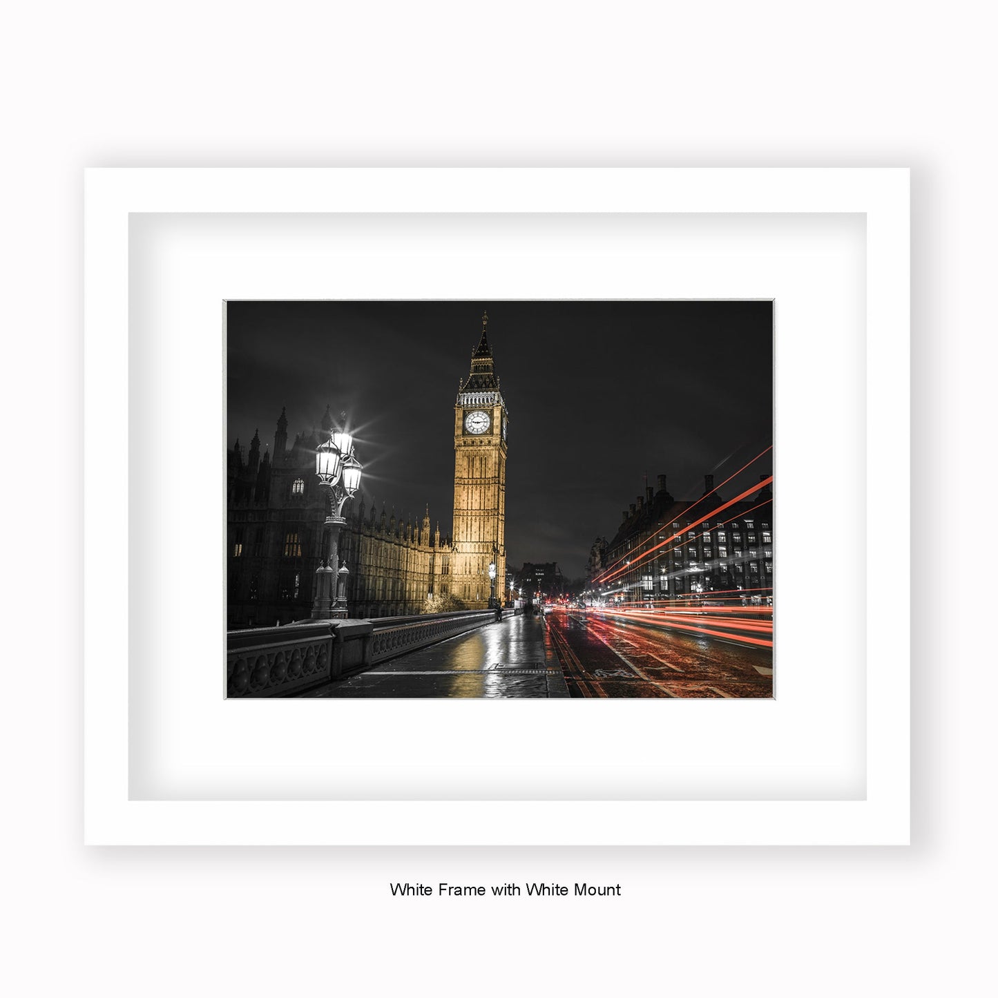 London - Big Ben & Red Car Trails - Mounted & Framed Art Print