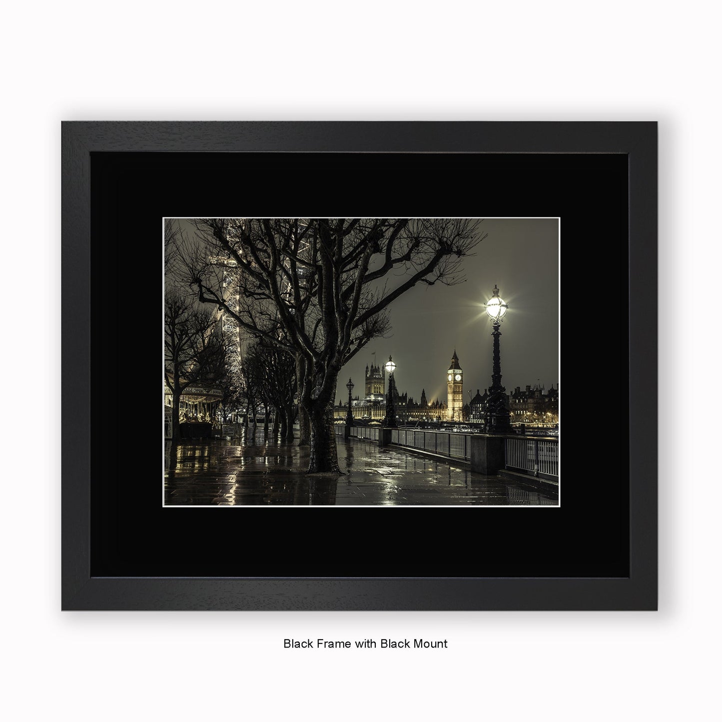 London - Westminster London Eye At Night - Mounted & Framed Art Print