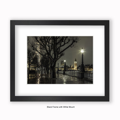 London - Westminster London Eye At Night - Mounted & Framed Art Print