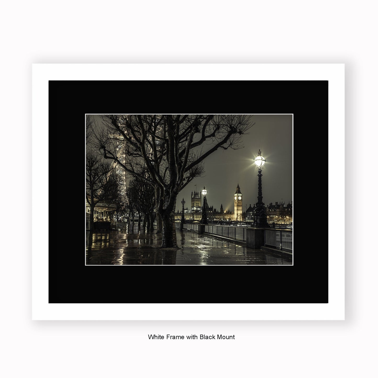 London - Westminster London Eye At Night - Mounted & Framed Art Print