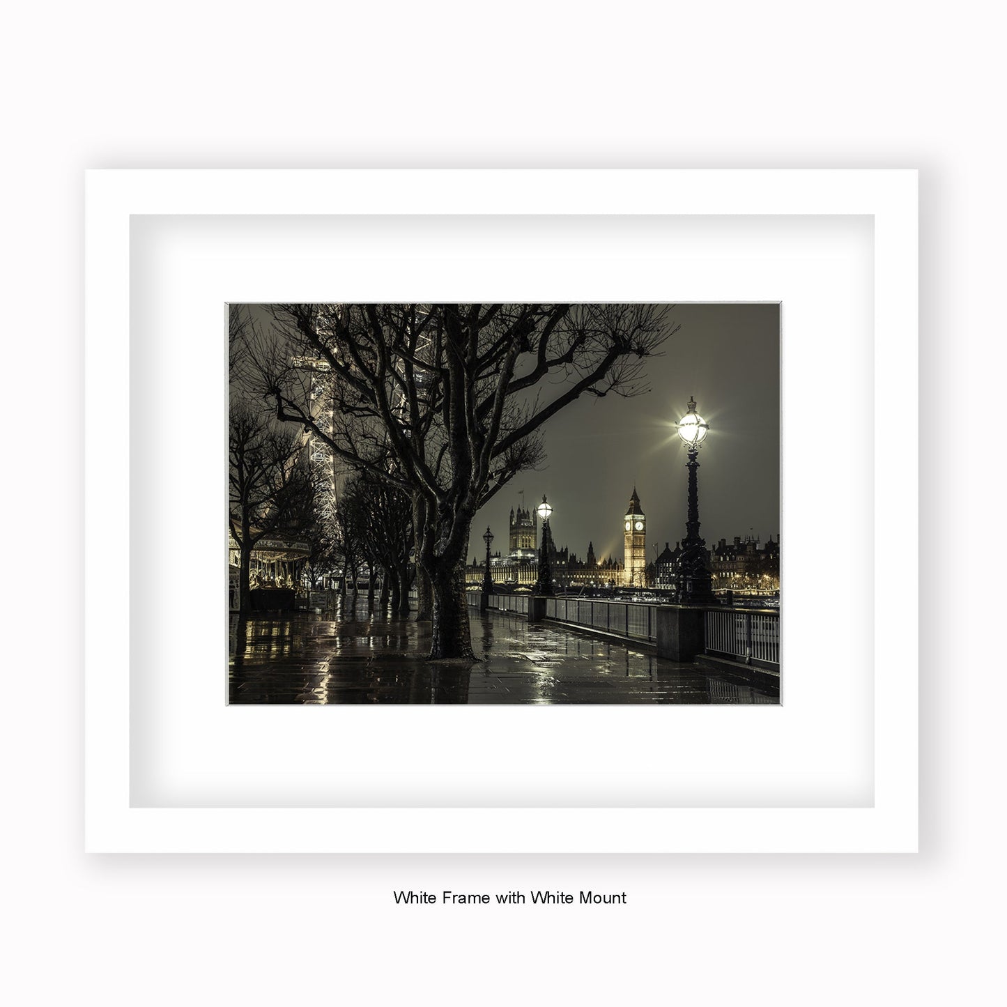 London - Westminster London Eye At Night - Mounted & Framed Art Print