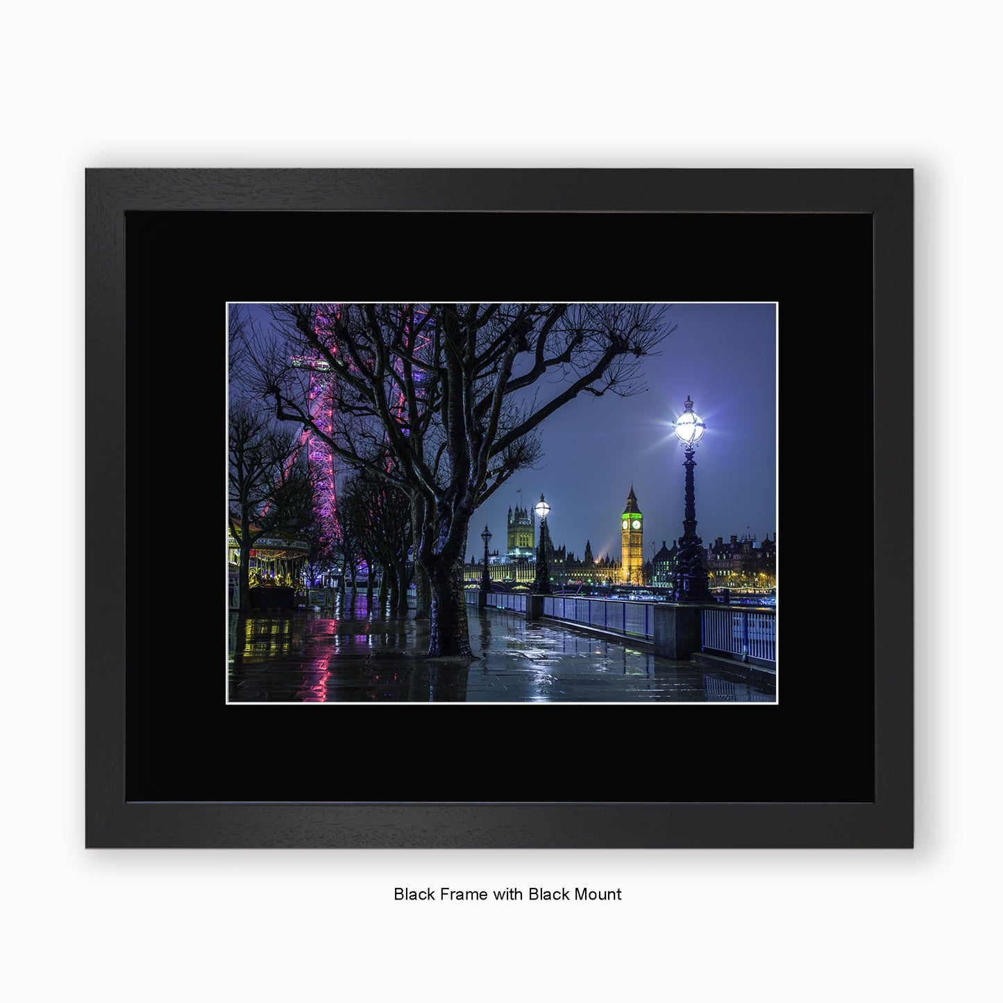 London - Embankment At Night - Colour - Mounted & Framed Art Print