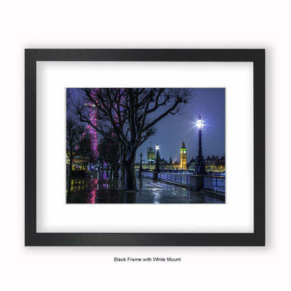 London - Embankment At Night - Colour - Mounted & Framed Art Print