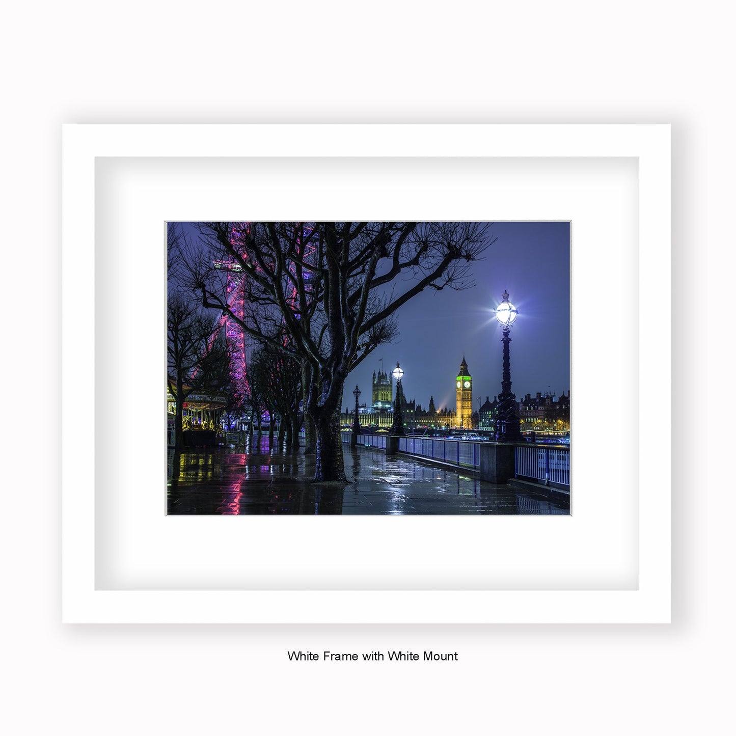 London - Embankment At Night - Colour - Mounted & Framed Art Print