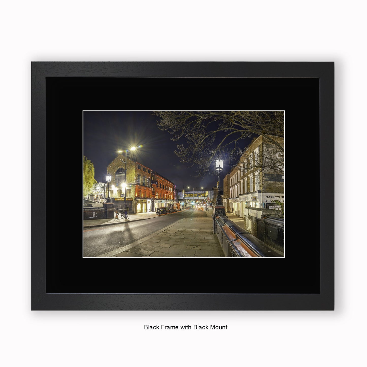 London - Camden High Street At Night Railway bridge - Mounted & Framed Art Print