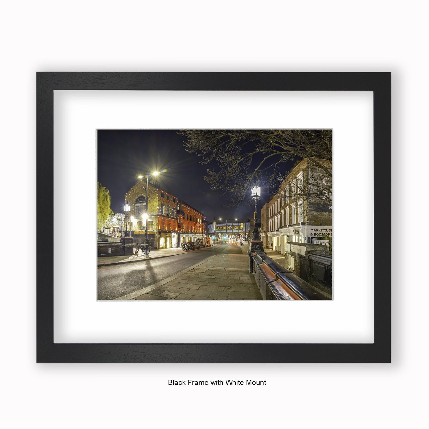 London - Camden High Street At Night Railway bridge - Mounted & Framed Art Print