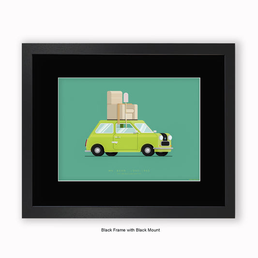 Mr. Bean - British Leyland Mini - Mounted & Framed Art Print