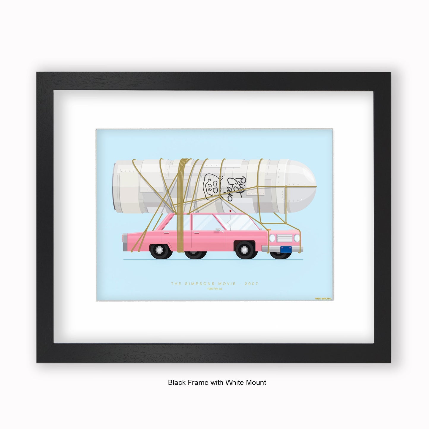 Simpsons Movie - 1989 Pink Car - Mounted & Framed Art Print