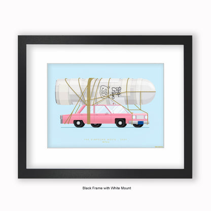 Simpsons Movie - 1989 Pink Car - Mounted & Framed Art Print