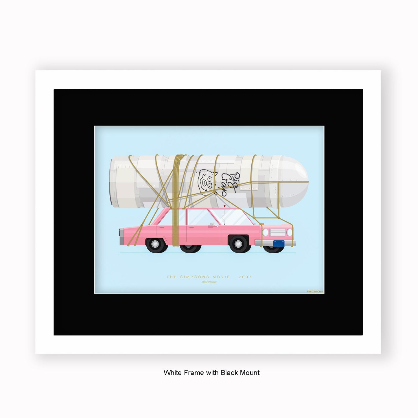 Simpsons Movie - 1989 Pink Car - Mounted & Framed Art Print