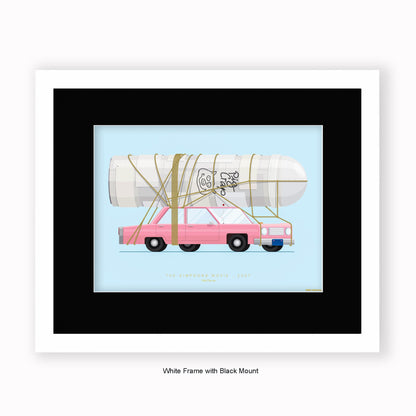 Simpsons Movie - 1989 Pink Car - Mounted & Framed Art Print