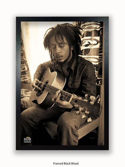 Bob Marley   Sepia  Sitting  Guitar Poster