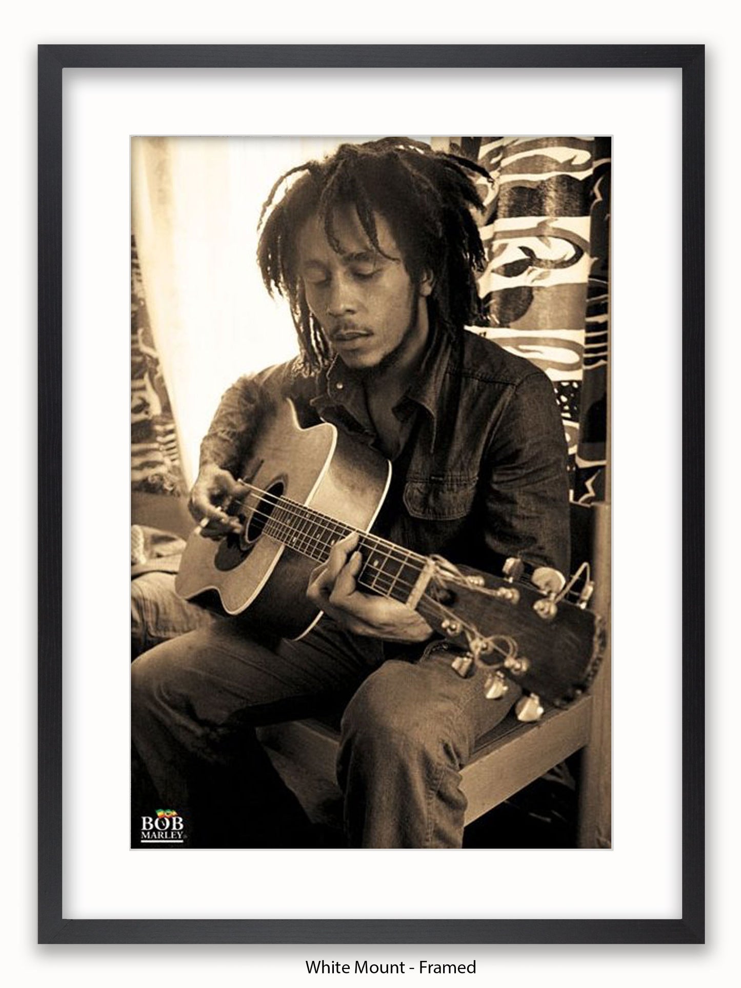 Bob Marley   Sepia  Sitting  Guitar Poster