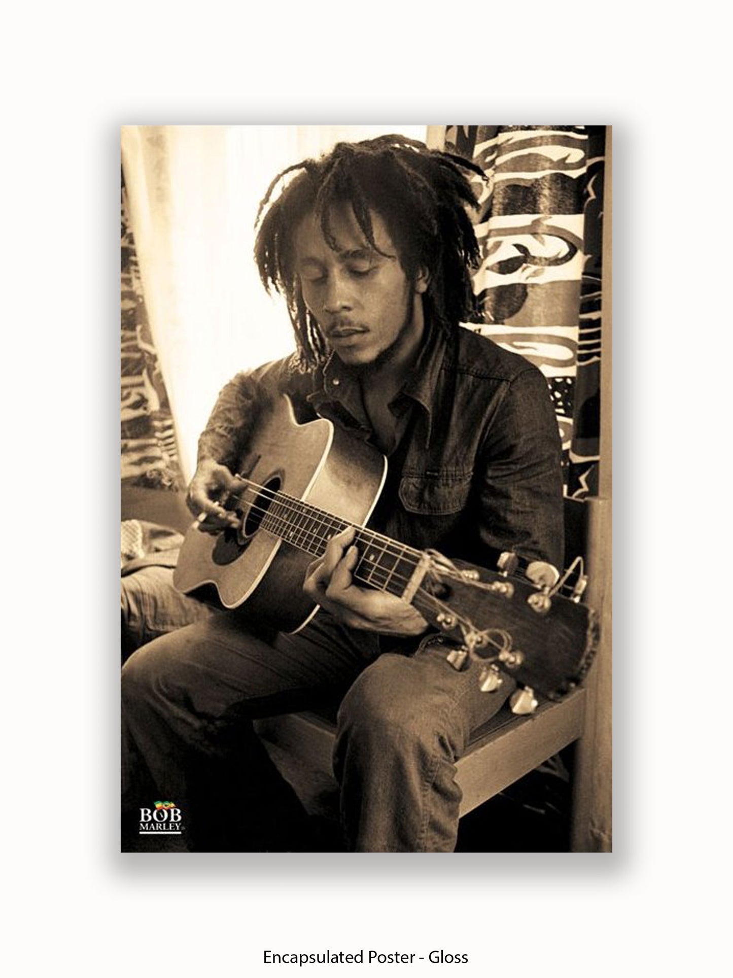 Bob Marley   Sepia  Sitting  Guitar Poster