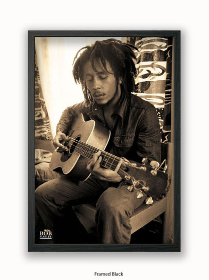 Bob Marley   Sepia  Sitting  Guitar Poster