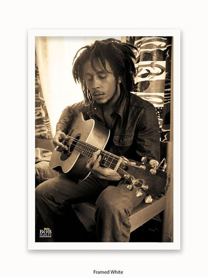 Bob Marley   Sepia  Sitting  Guitar Poster