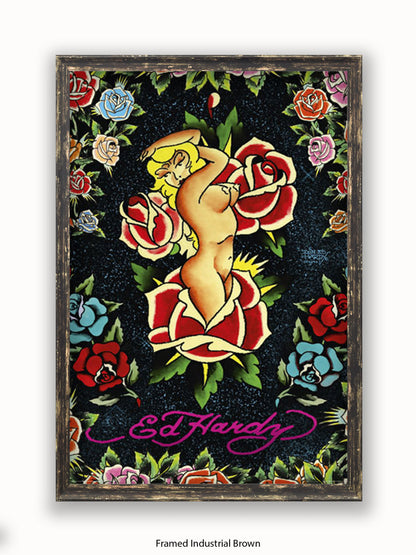 Ed Hardy Rose Pin Up Poster