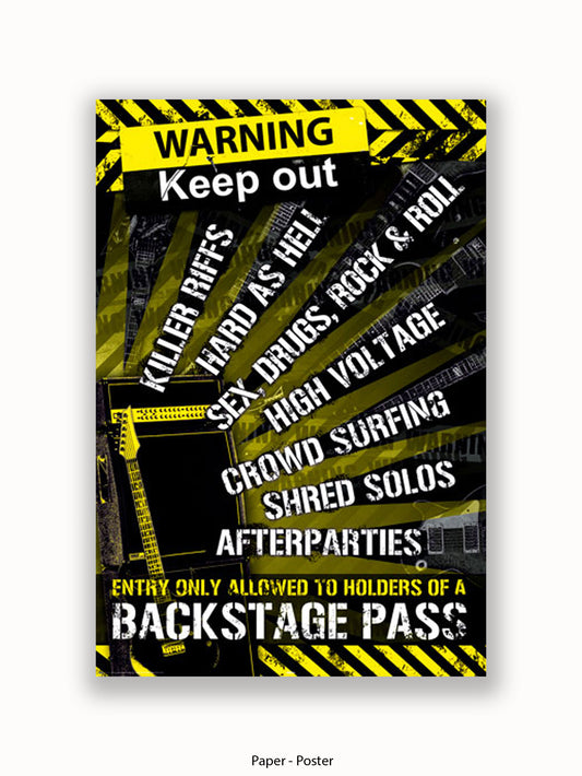 Guitar  Room  Warning  Backstage  Pass Poster